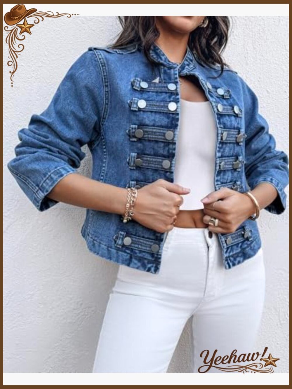 Denim Jacket for Women Button Up Stand Collar Long Sleeve Lightweight Casual - Picture 5 of 7